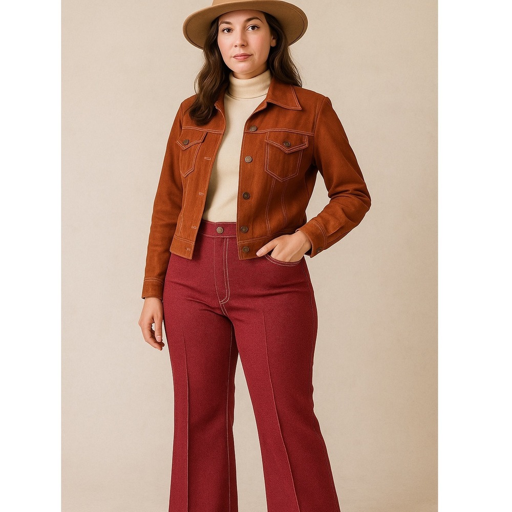 Vintage 70s Sears Perma-Prest Burgundy Pants‎ Womens Polyester Flare Leisure